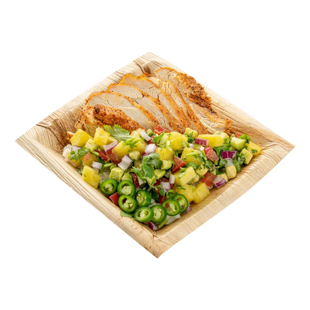 100 Indo 12 oz Square Natural Palm Leaf Bowls and 100 Natural Bamboo 3.5" Mini Spoons