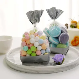 100 Pcs 4"x9" Clear Silver Gift Goodie Candy Treat Bags and Twist Ties