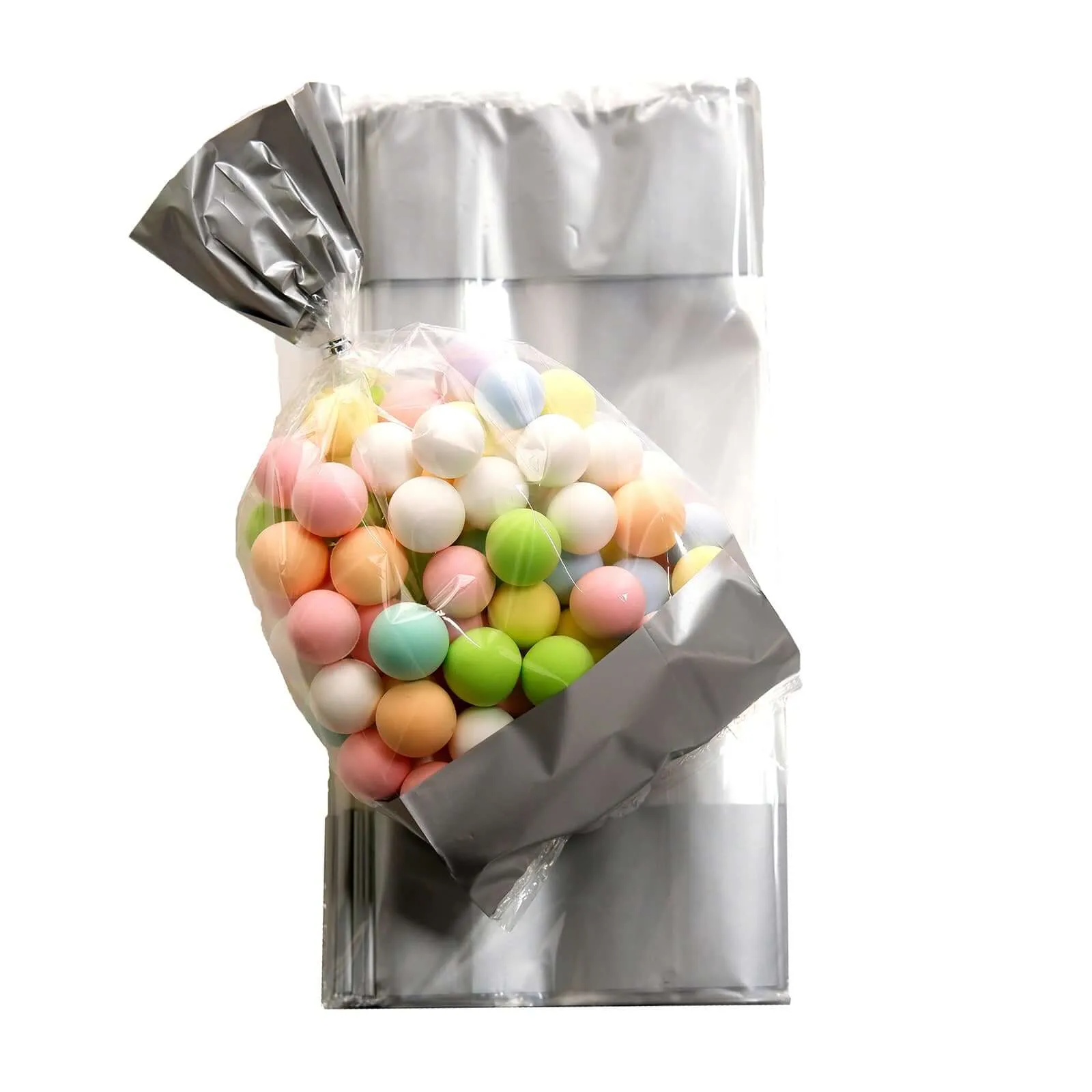 100 Pcs 4"x9" Clear Silver Gift Goodie Candy Treat Bags and Twist Ties