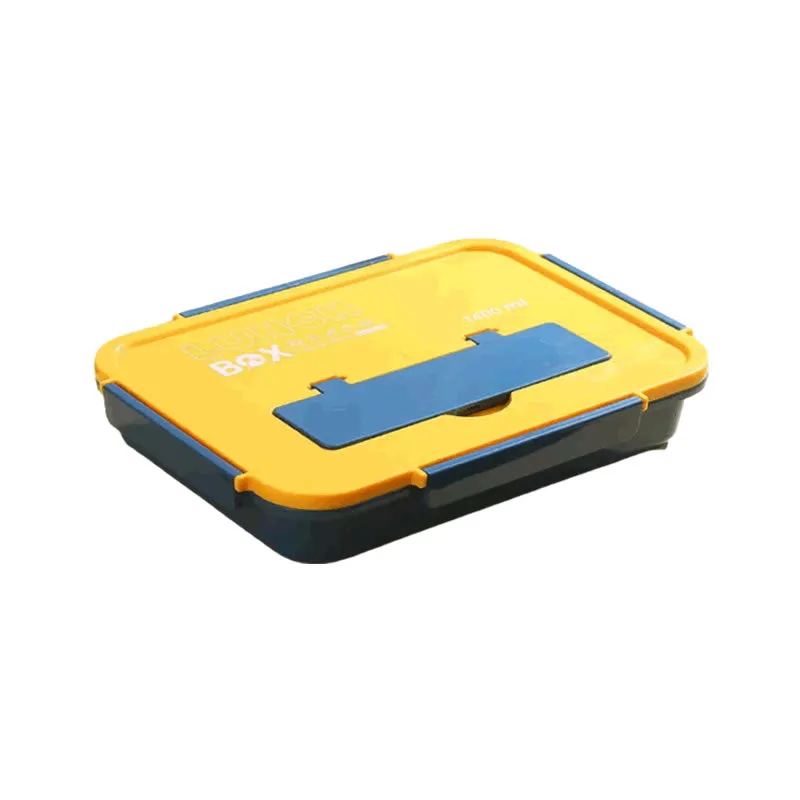 1400Ml 4 Compartments Plastic Food Lunch Box With Spoon And Fork Lid Yl-441 Blue