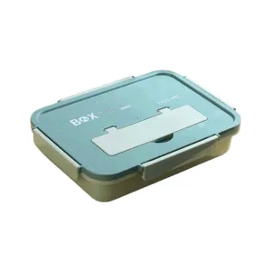 1400Ml 4 Compartments Plastic Food Lunch Box With Spoon And Fork Lid Yl-441 Green