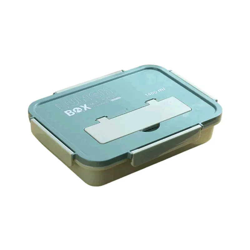1400Ml 4 Compartments Plastic Food Lunch Box With Spoon And Fork Lid Yl-441 Green