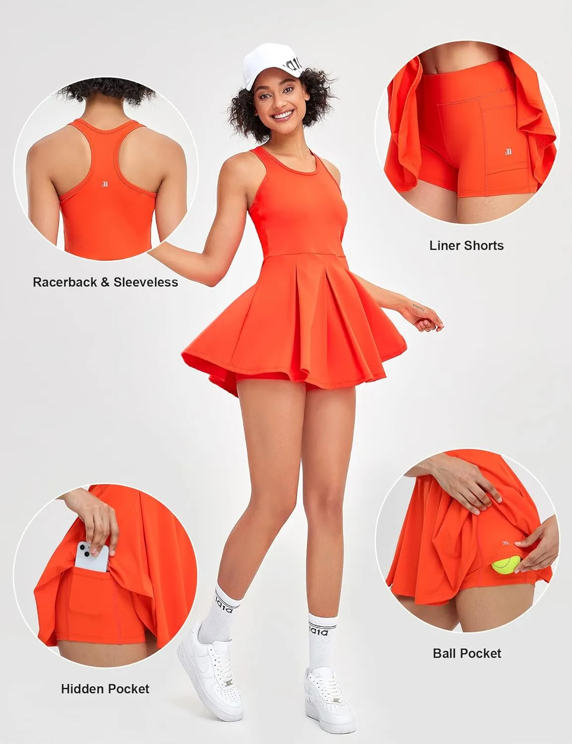 1a1a Womens Tennis Golf Dress with Shorts Pockets Sleeveless Workout Sports Athletic Dresses