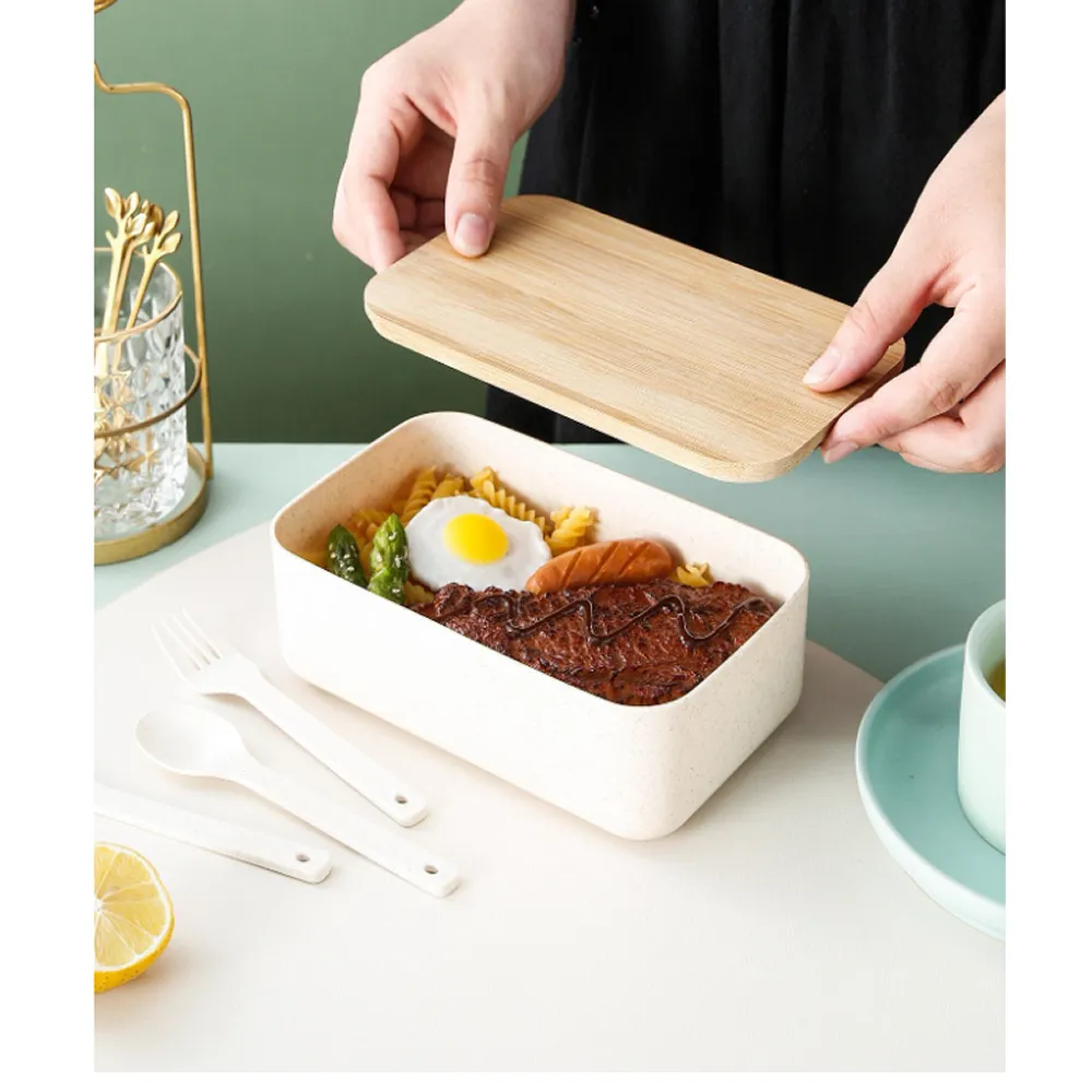 2-Layer Compartments Bpa-Free Lunch Box With Bamboo Lid