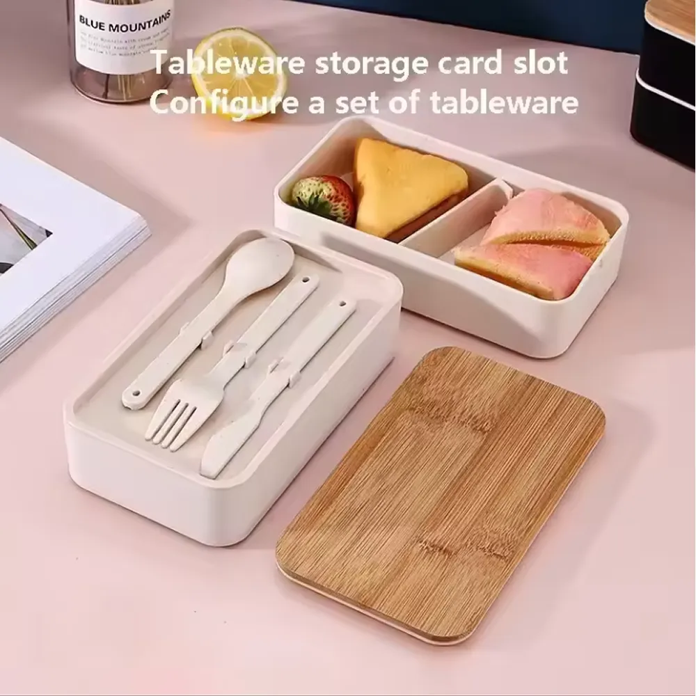 2-Layer Compartments Bpa-Free Lunch Box With Bamboo Lid