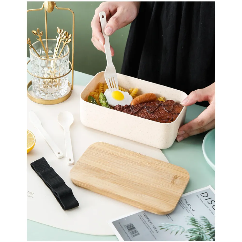 2-Layer Compartments Bpa-Free Lunch Box With Bamboo Lid