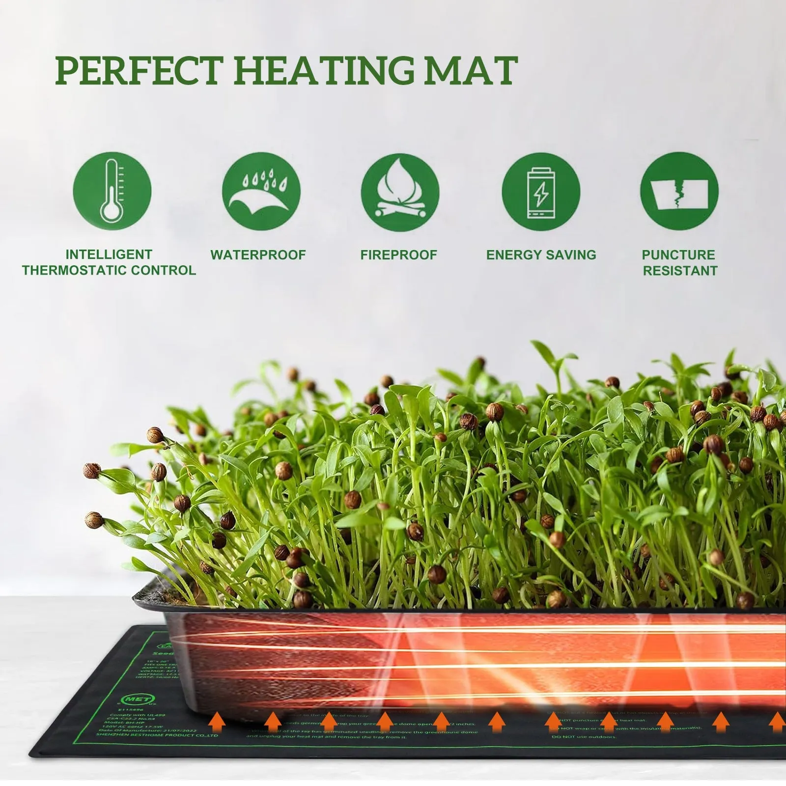 2 Pack Waterproof Seedling Heat Mat 10 x 20, UL & MET-Certified Heating Pad, Contains (2) Warming Mats