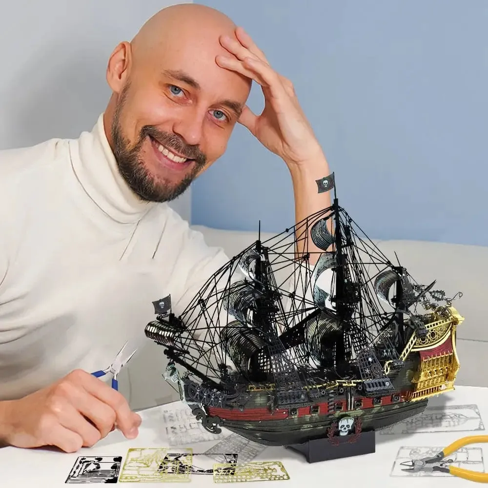 3d Metal Puzzle the Queen Anne's Revenge Jigsaw Pirate Ship Diy Model Building Kits Toys for Teens Brain Teaser