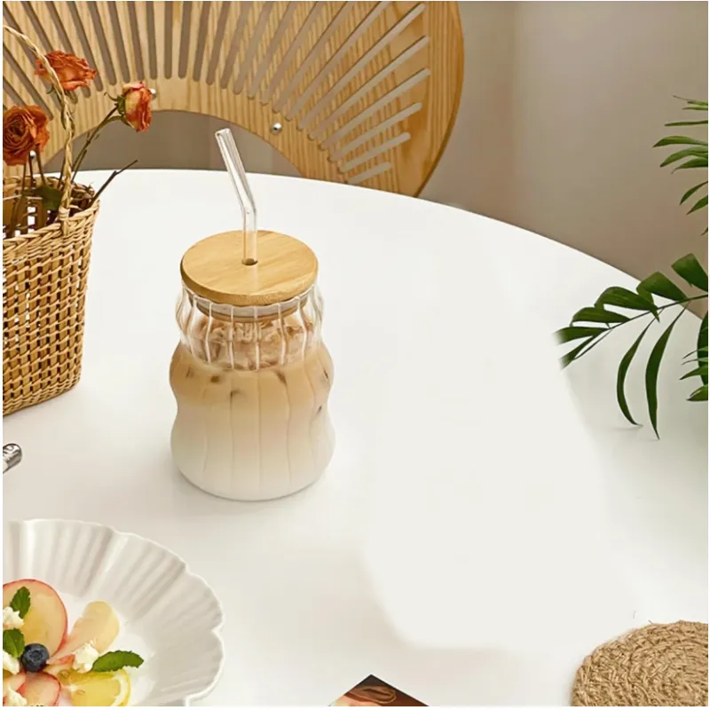 530Ml Glass Tumbler Cup With Lid And Straw- Yja-4
