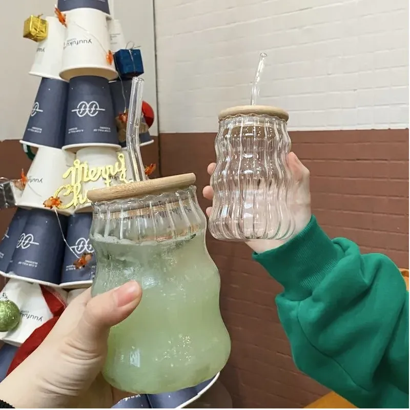 530Ml Glass Tumbler Cup With Lid And Straw- Yja-4