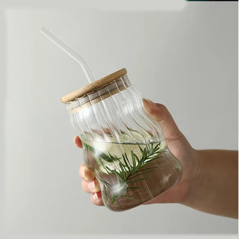 530Ml Glass Tumbler Cup With Lid And Straw- Yja-4