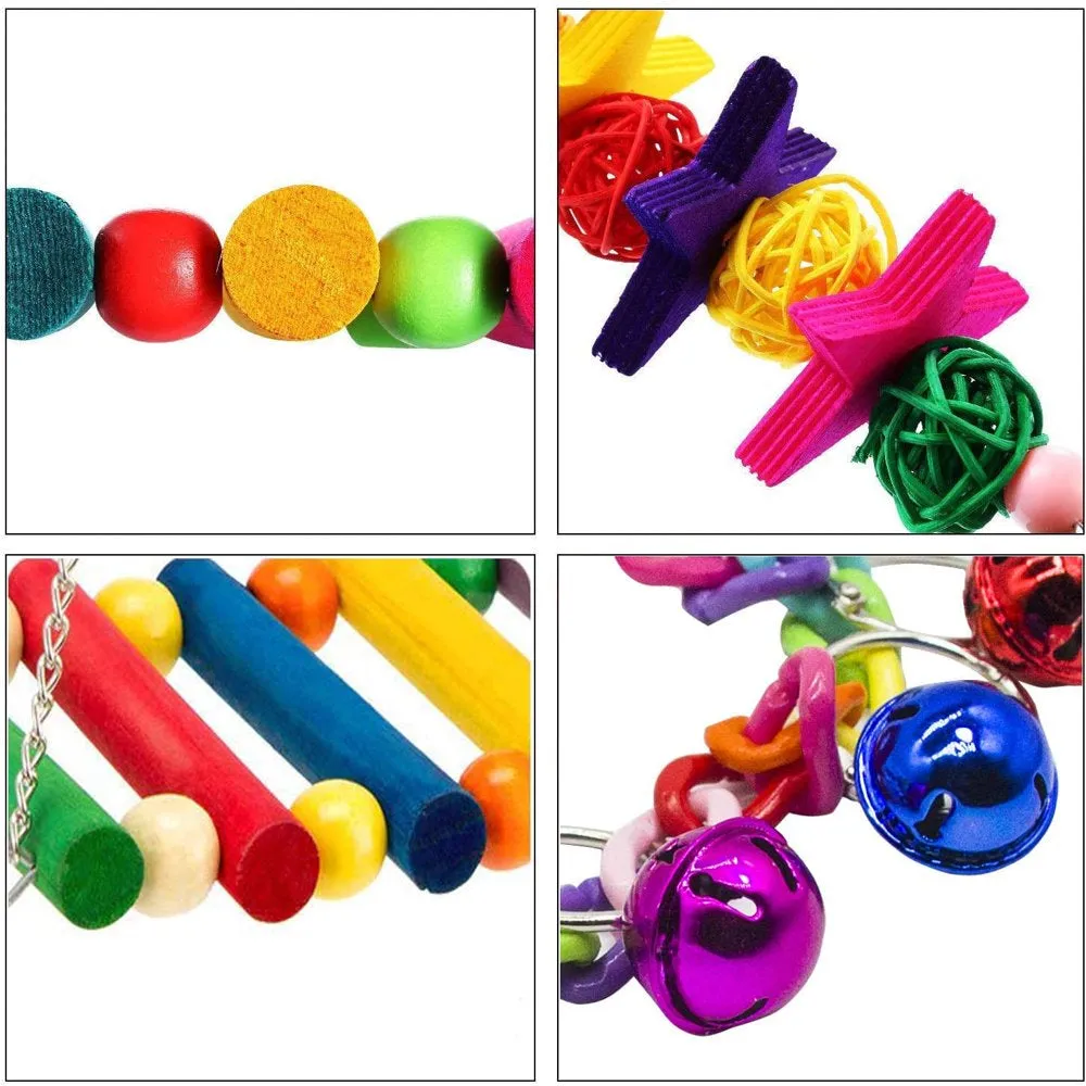 7 Pack Bird Parrot Toys Parakeet Toys, Colorful Bird Chewing Toys Swing Toy Hanging Toy Bird Cage Toys or Small Parakeets Cockatiels, Conures, Macaws, Parrots, Love Birds, Finches