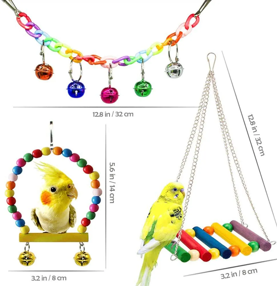 7 Pack Bird Parrot Toys Parakeet Toys, Colorful Bird Chewing Toys Swing Toy Hanging Toy Bird Cage Toys or Small Parakeets Cockatiels, Conures, Macaws, Parrots, Love Birds, Finches