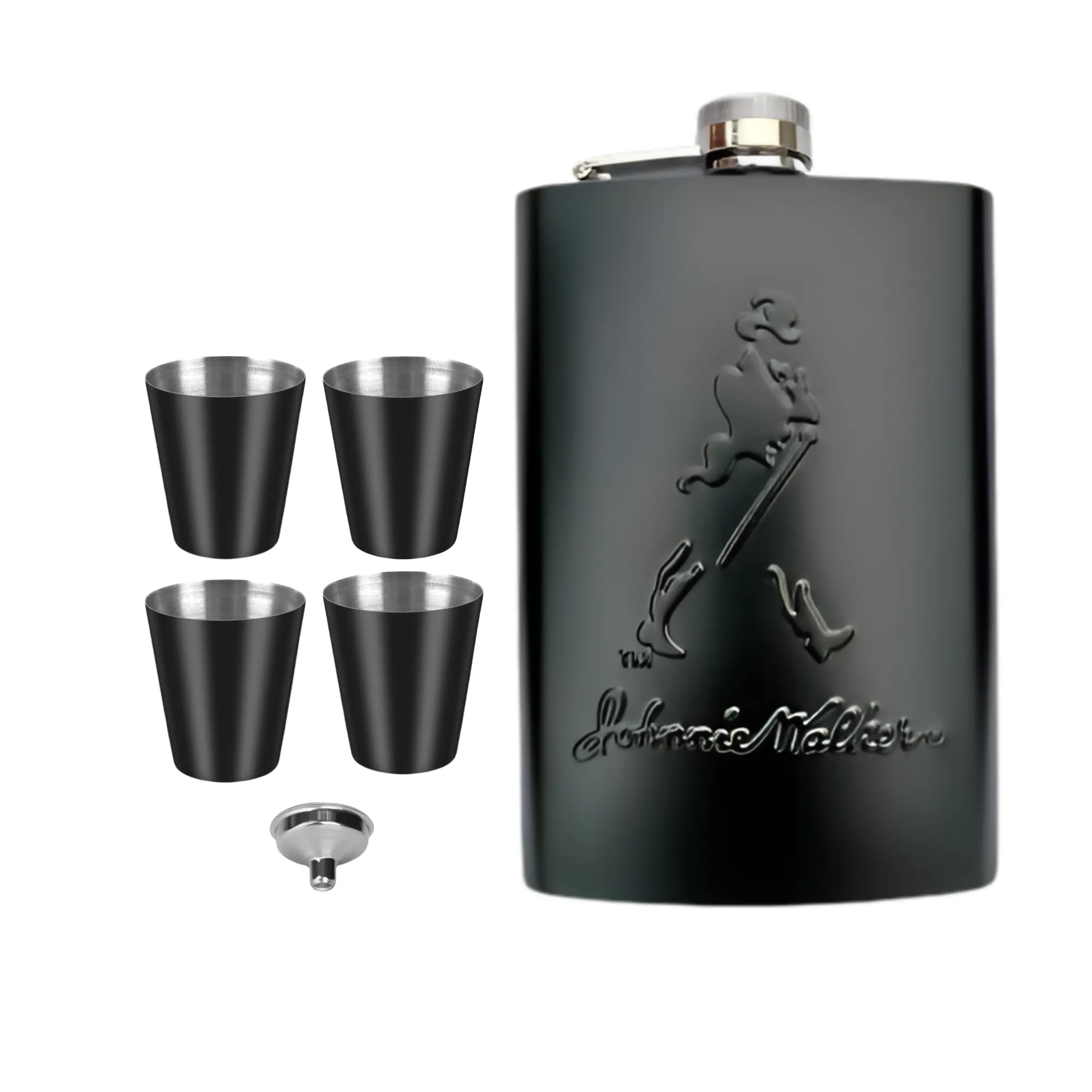 8Oz Johnnie Walker Alcohol Hip Flask With Funnel And 4 Shot Cups 1231555
