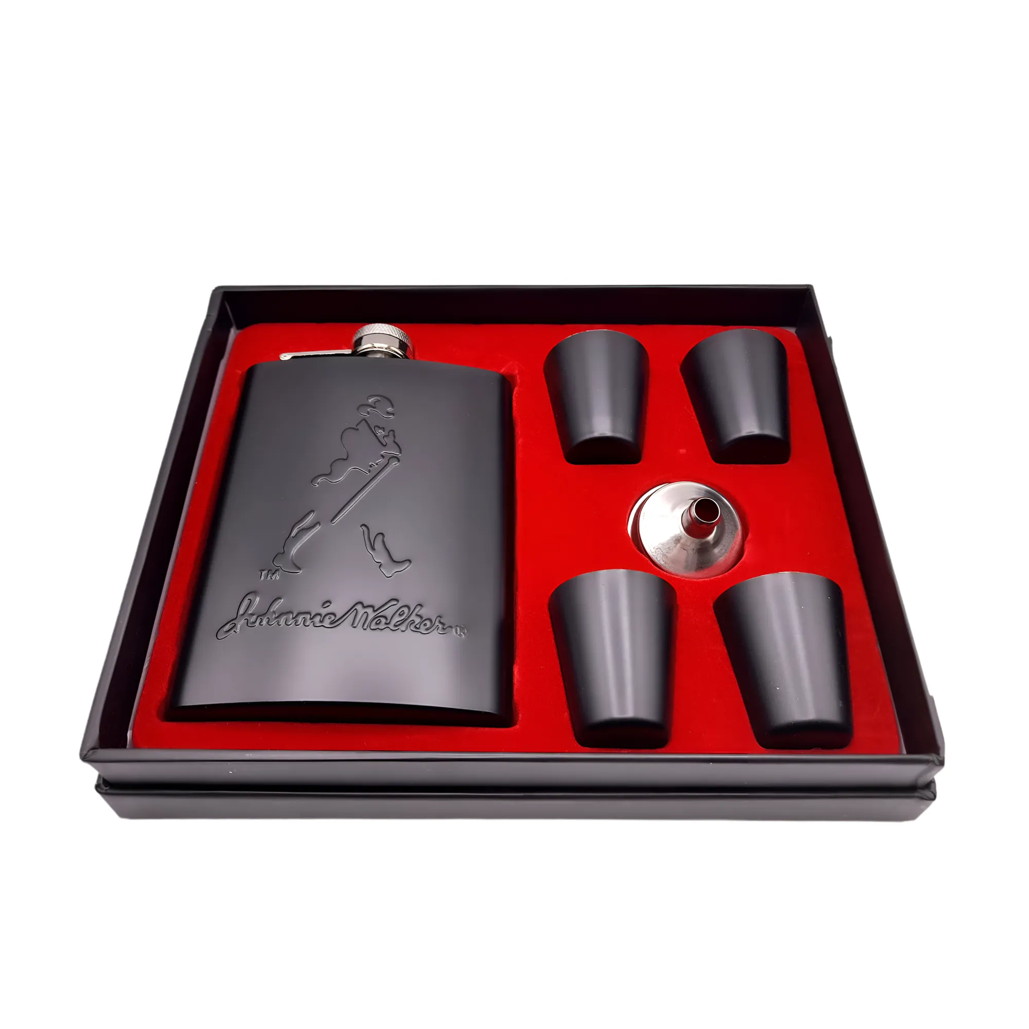 8Oz Johnnie Walker Alcohol Hip Flask With Funnel And 4 Shot Cups 1231555
