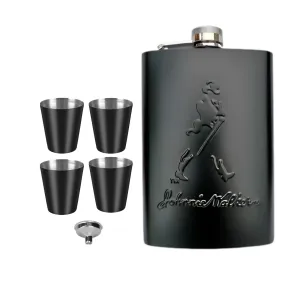 8Oz Johnnie Walker Alcohol Hip Flask With Funnel And 4 Shot Cups 1231555