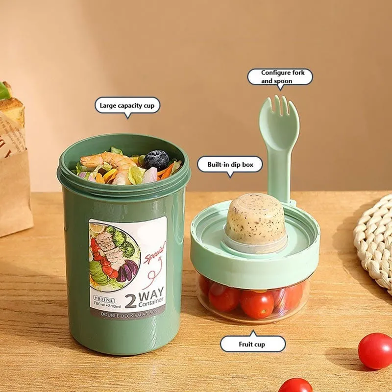 990Ml Double Cup Salad Lunch Container With Fork Yl-376 White