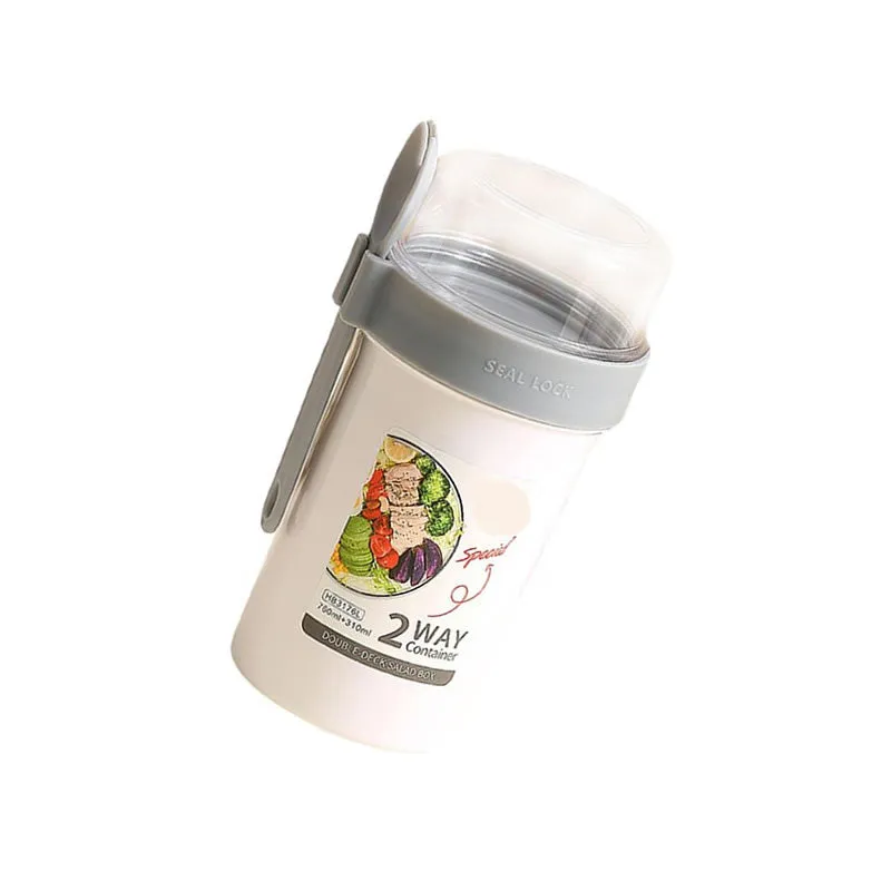 990Ml Double Cup Salad Lunch Container With Fork Yl-376 White