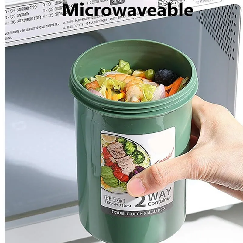 990Ml Double Cup Salad Lunch Container With Fork Yl-376 White