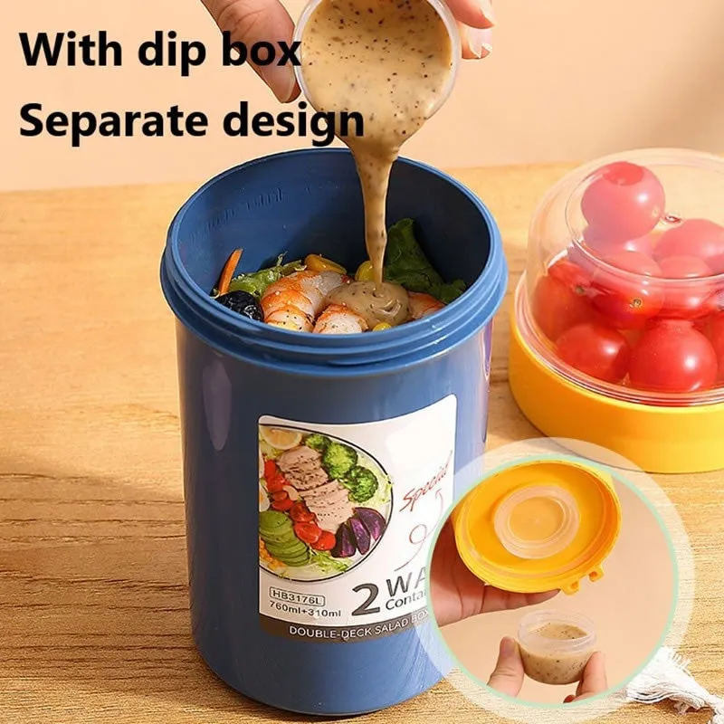 990Ml Double Cup Salad Lunch Container With Fork Yl-376 White