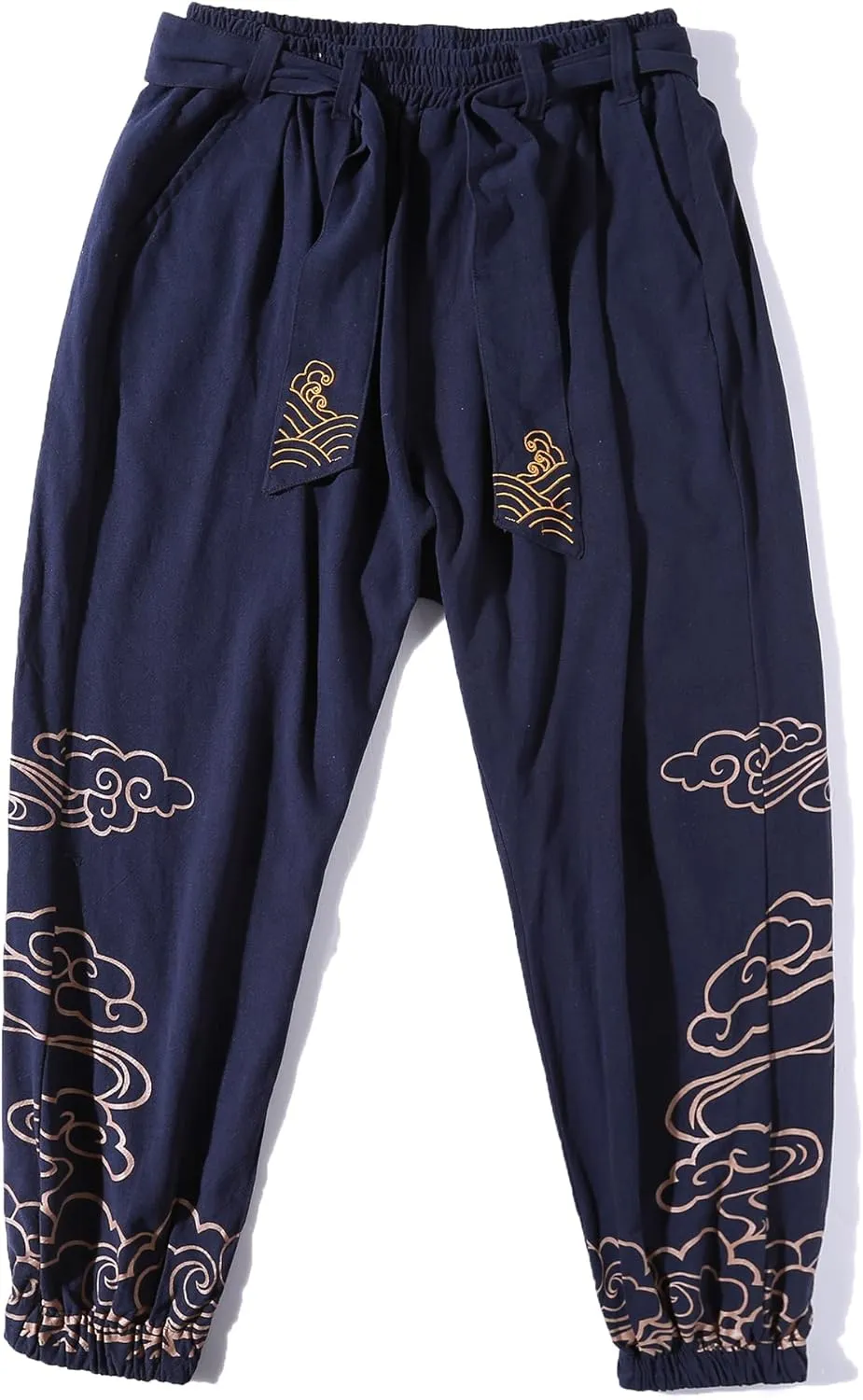 Aoleaky Chinese Style Retro Auspicious Clouds Print Pants, Autumn Fashion Clothes, Loose Casual Harem Pants
