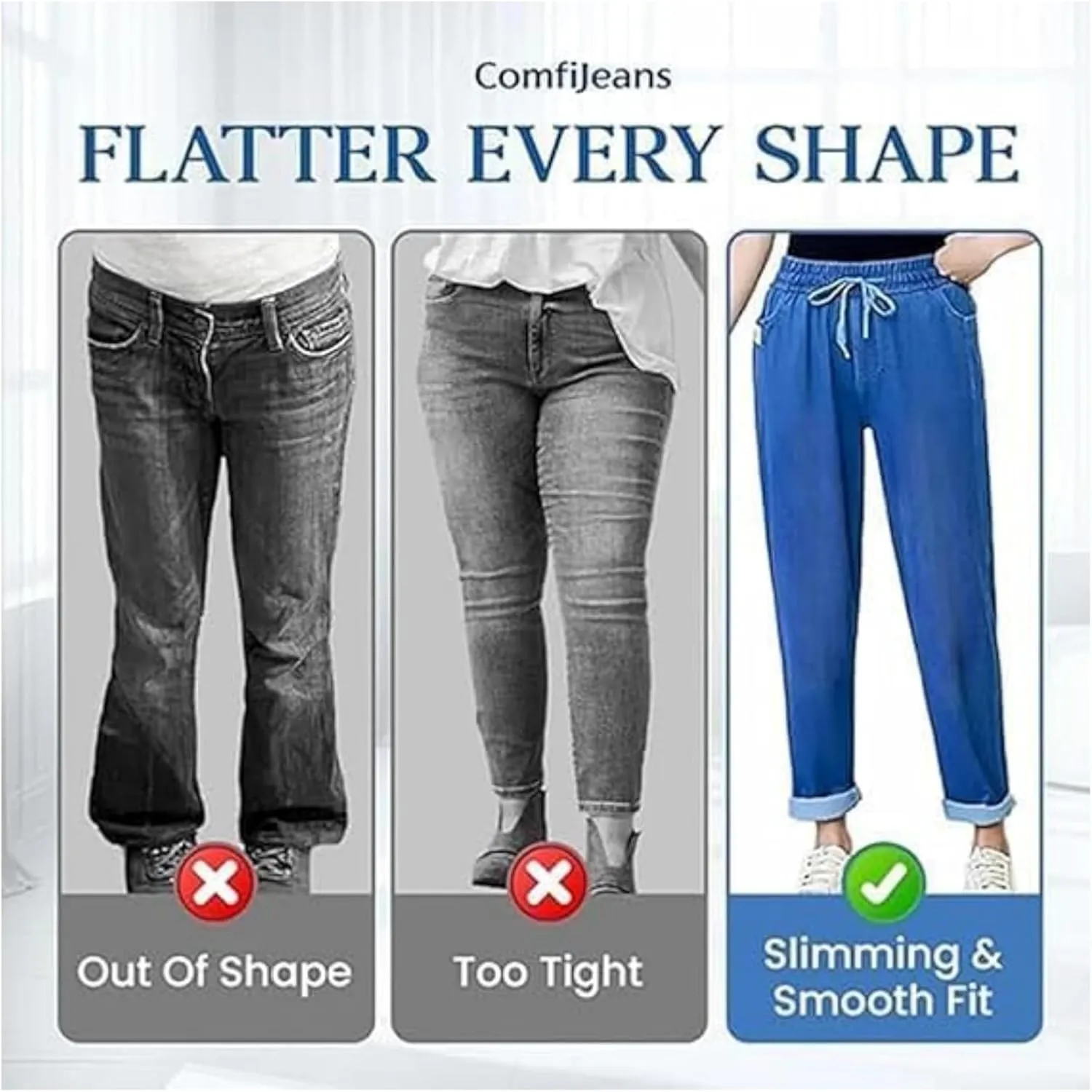 Aromia Jeans for Older Woman, Janemore Comfy Jeans, ComfiJeans - High Waist Ultra-Stretch Mom Pants Pull On Trousers