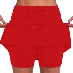 Athletic Skorts for Woman Elastic Hight Waist Drawstring Tennis Golf Skirt with Pockets Solid Color Yoga Shorts