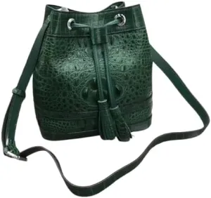 Authentic Crocodile Skin Drawstring Closure Women's White Bucket Purse Exotic Alligator Leather Lady Small Tassel ShoulderBag