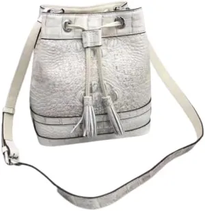 Authentic Crocodile Skin Drawstring Closure Women's White Bucket Purse Exotic Alligator Leather Lady Small Tassel ShoulderBag