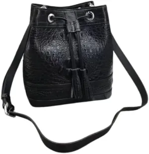 Authentic Crocodile Skin Drawstring Closure Women's White Bucket Purse Exotic Alligator Leather Lady Small Tassel ShoulderBag