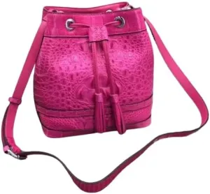 Authentic Crocodile Skin Drawstring Closure Women's White Bucket Purse Exotic Alligator Leather Lady Small Tassel ShoulderBag