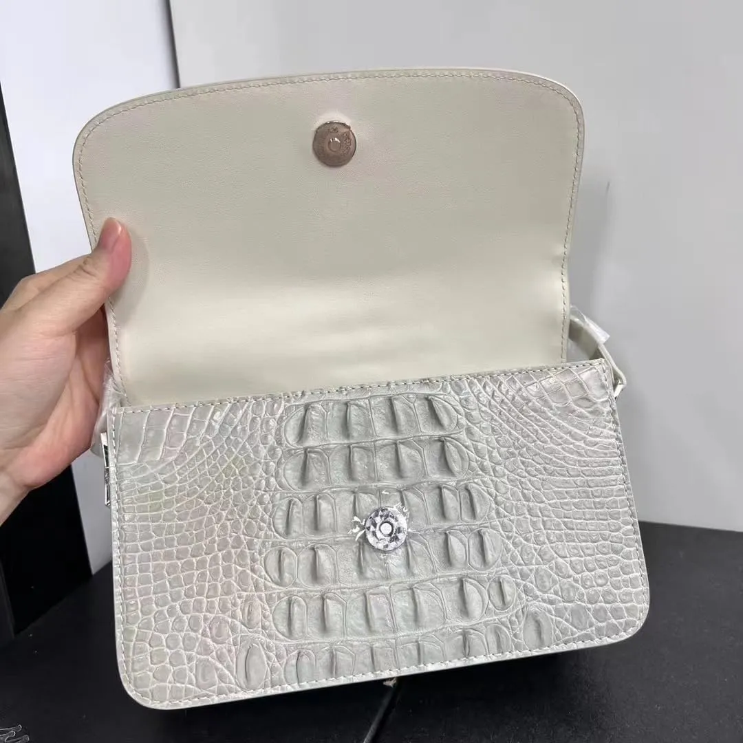 Authentic Real Crocodile Skin Women Small Saddle Bag Lady Purse Genuine Alligator Leather Female Single Cross Shoulder Bag