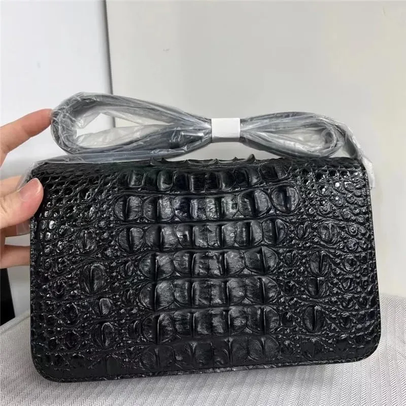 Authentic Real Crocodile Skin Women Small Saddle Bag Lady Purse Genuine Alligator Leather Female Single Cross Shoulder Bag