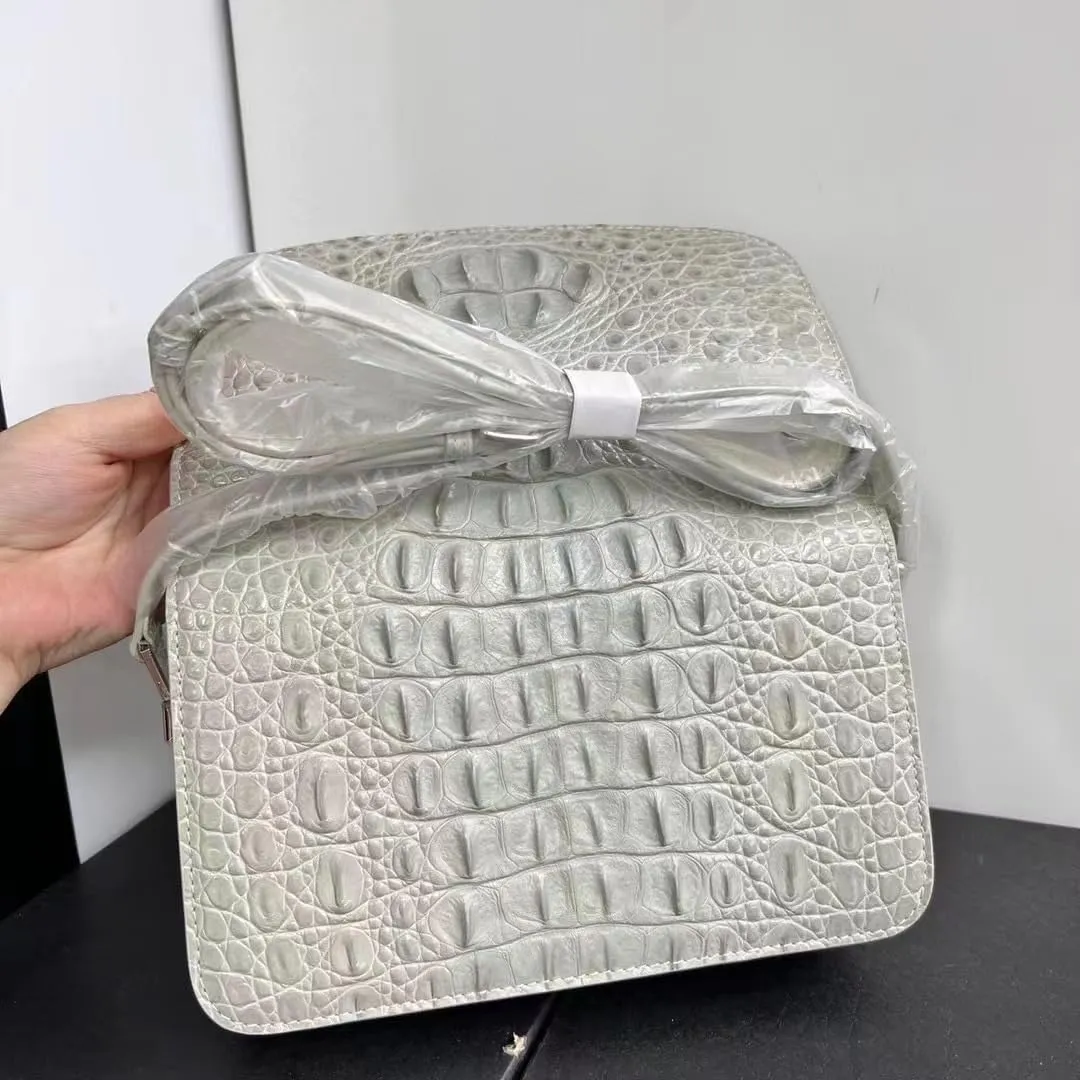 Authentic Real Crocodile Skin Women Small Saddle Bag Lady Purse Genuine Alligator Leather Female Single Cross Shoulder Bag