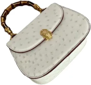 Authentic Real True Ostrich Skin Bamboo Top Handle Women's Saddle Purse Female Handbag Genuine Leather Lady Small Shoulder Bag