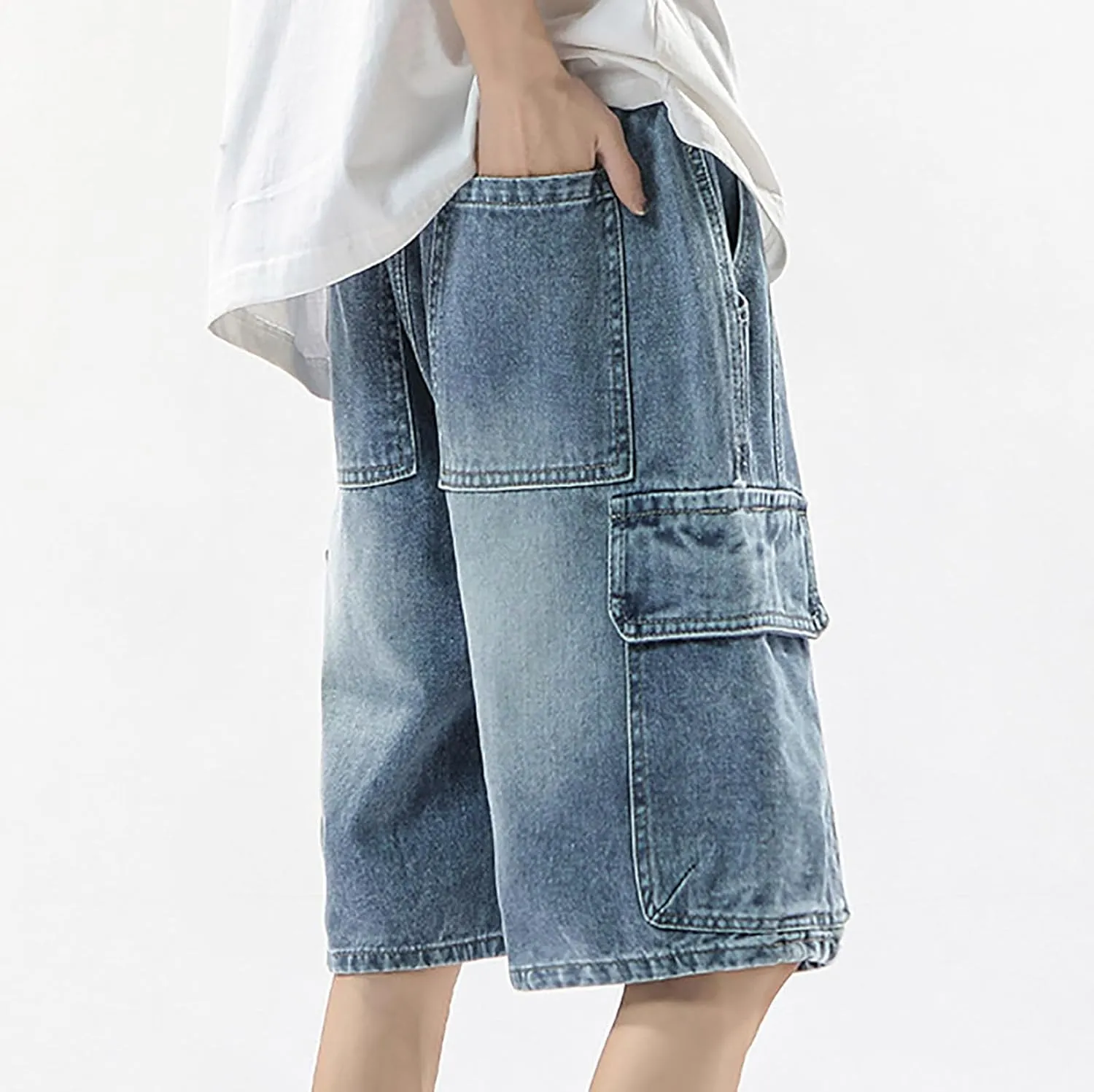 Baggy Jean Shorts for Men Jorts Casual Loose Fit Long Denim Shorts Wide Leg Y2K Hip Hop Trendy Outfits