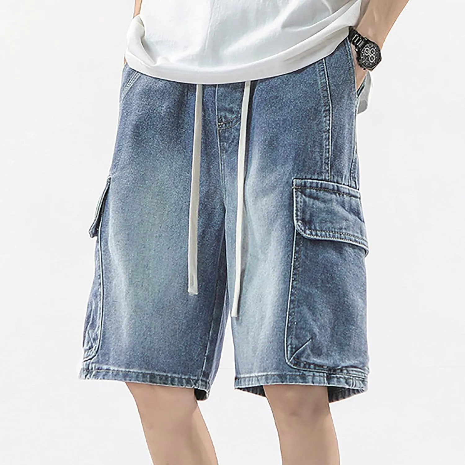Baggy Jean Shorts for Men Jorts Casual Loose Fit Long Denim Shorts Wide Leg Y2K Hip Hop Trendy Outfits