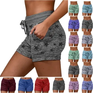 Bermuda Shorts for Women Drawstring Elastic High Waist Sport American Flag Star Printed Butt Lifting up Sweatpant