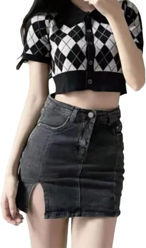 Bloomy Skorts,Bloomy Jean Skorts,Woman High Waisted Casual Stretchy,Side Split Mini Denim Skirts