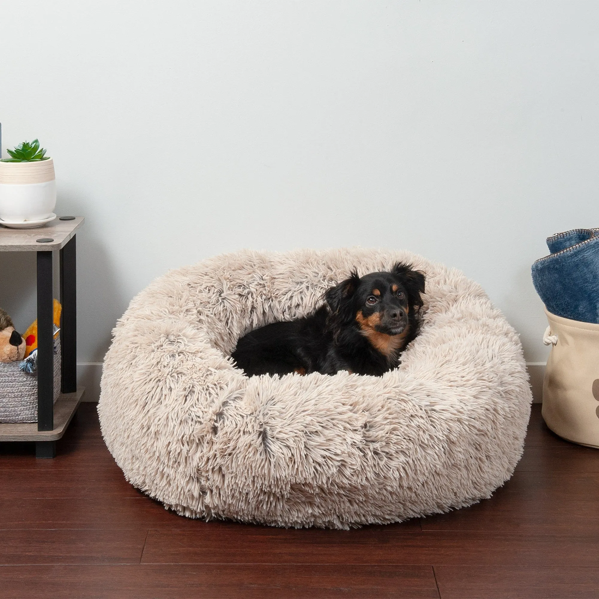 Calming Cuddler Long Fur Donut Dog Bed
