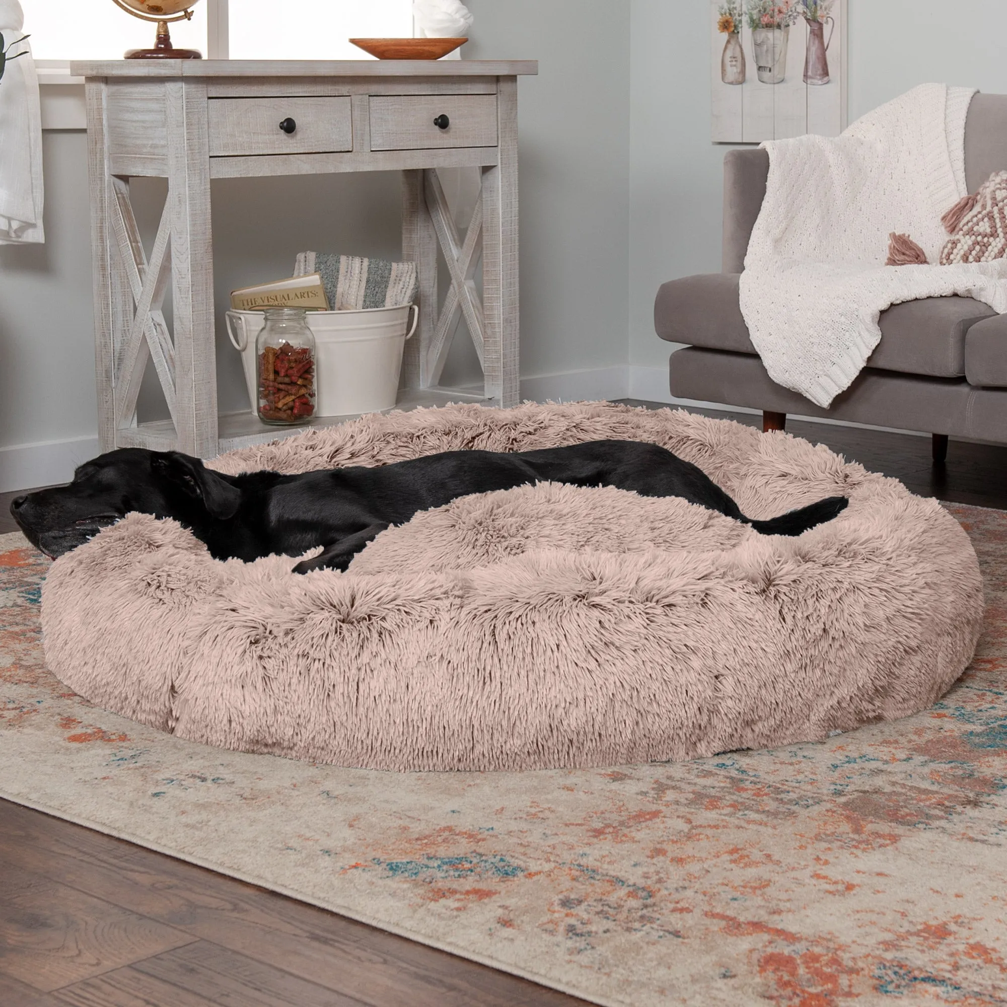 Calming Cuddler Long Fur Donut Dog Bed