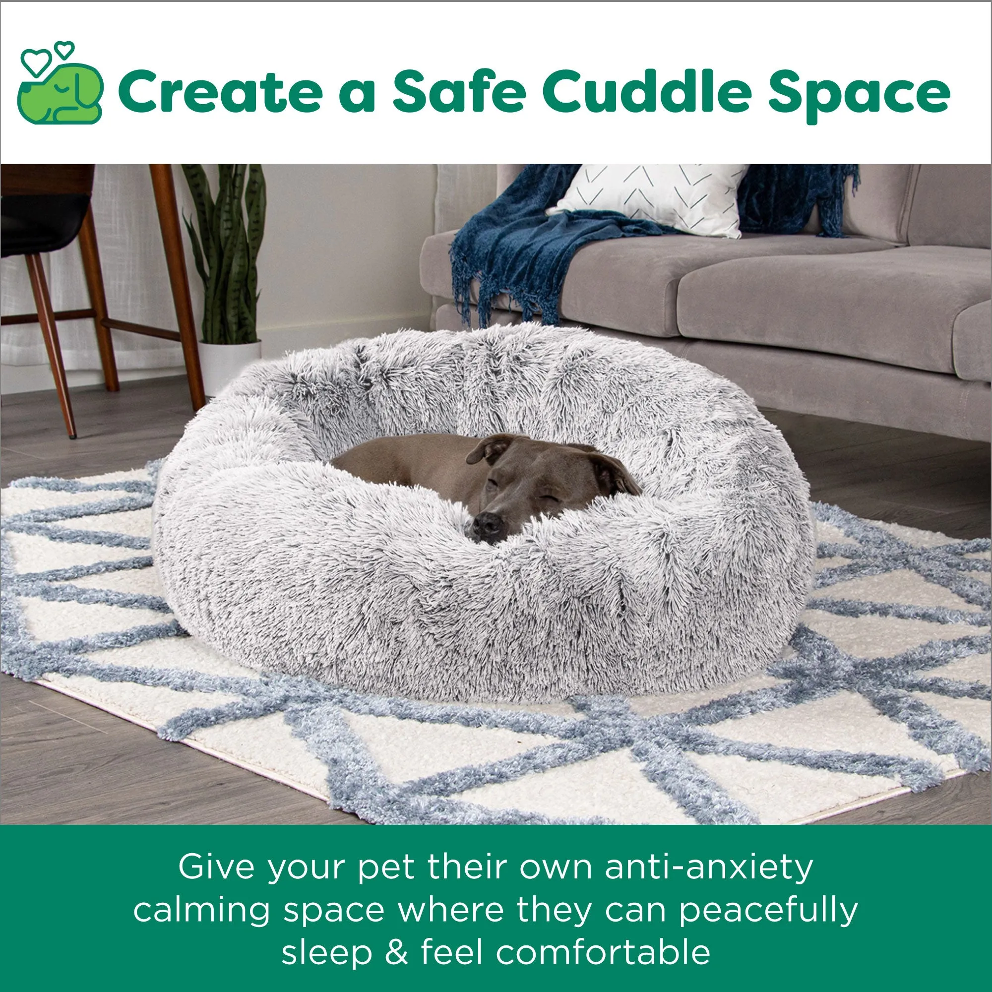 Calming Cuddler Long Fur Donut Dog Bed