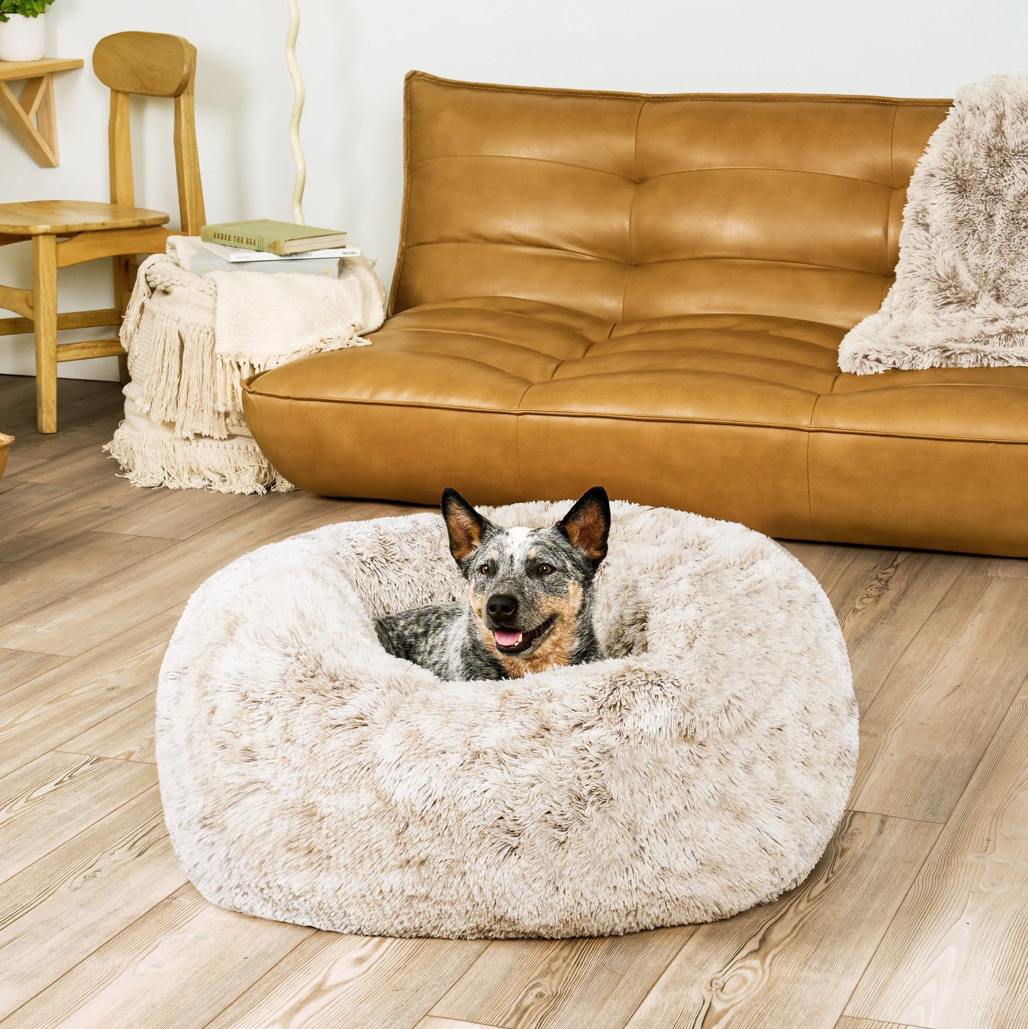 Calming Cuddler Long Fur Donut Dog Bed