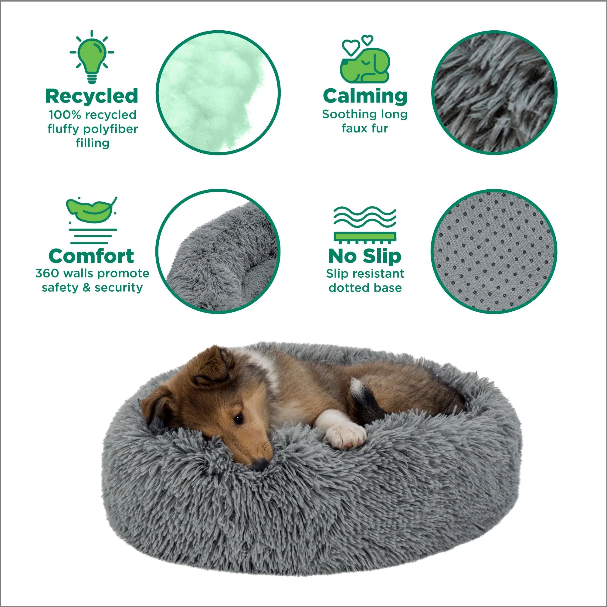 Calming Cuddler Long Fur Donut Dog Bed
