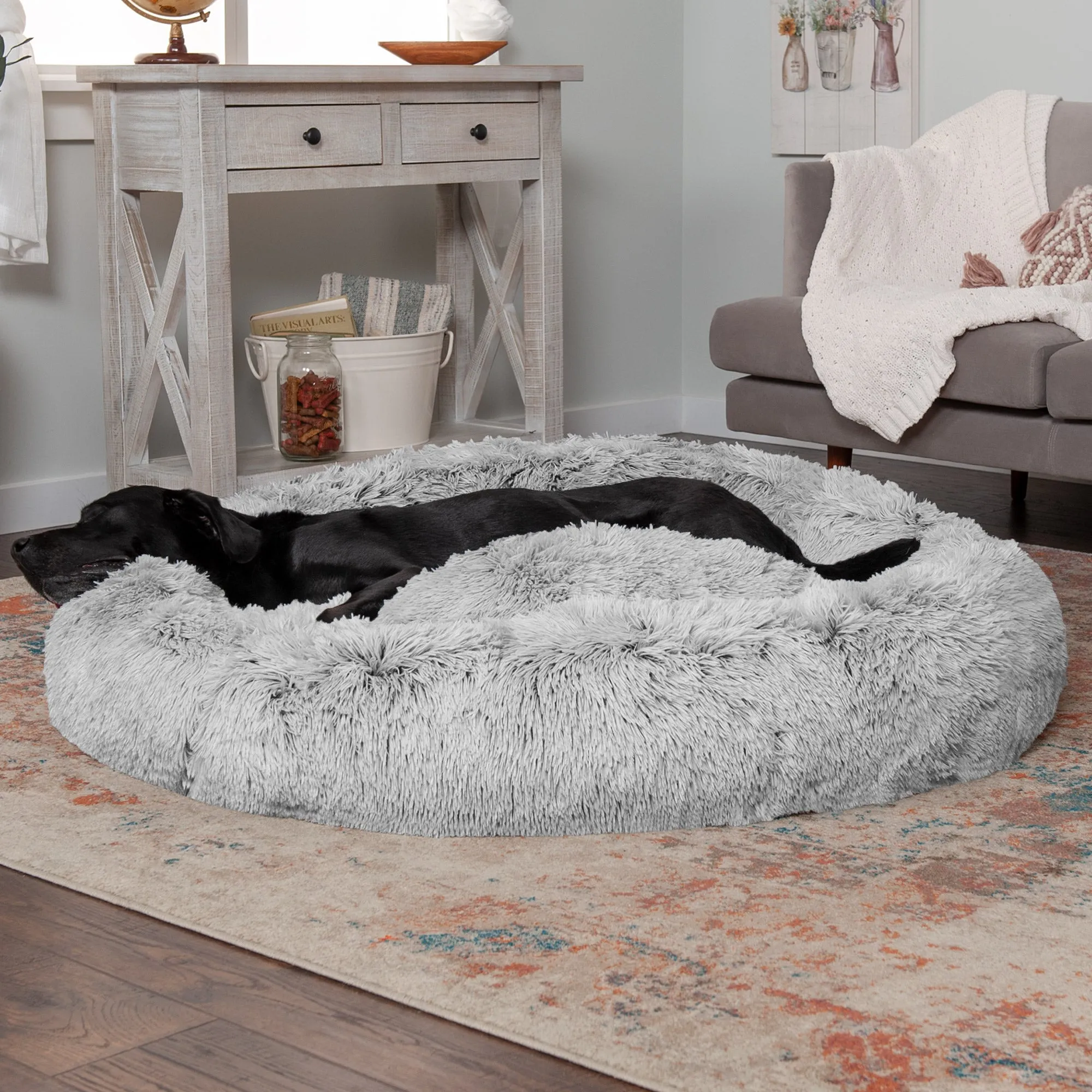 Calming Cuddler Long Fur Donut Dog Bed