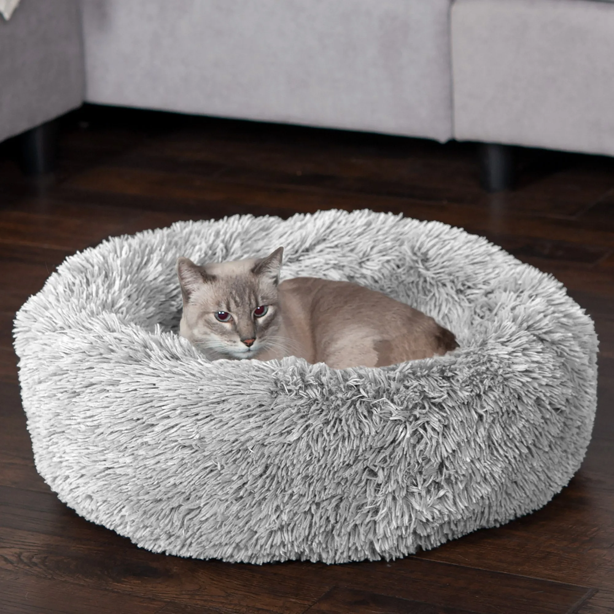 Calming Cuddler Long Fur Donut Dog Bed
