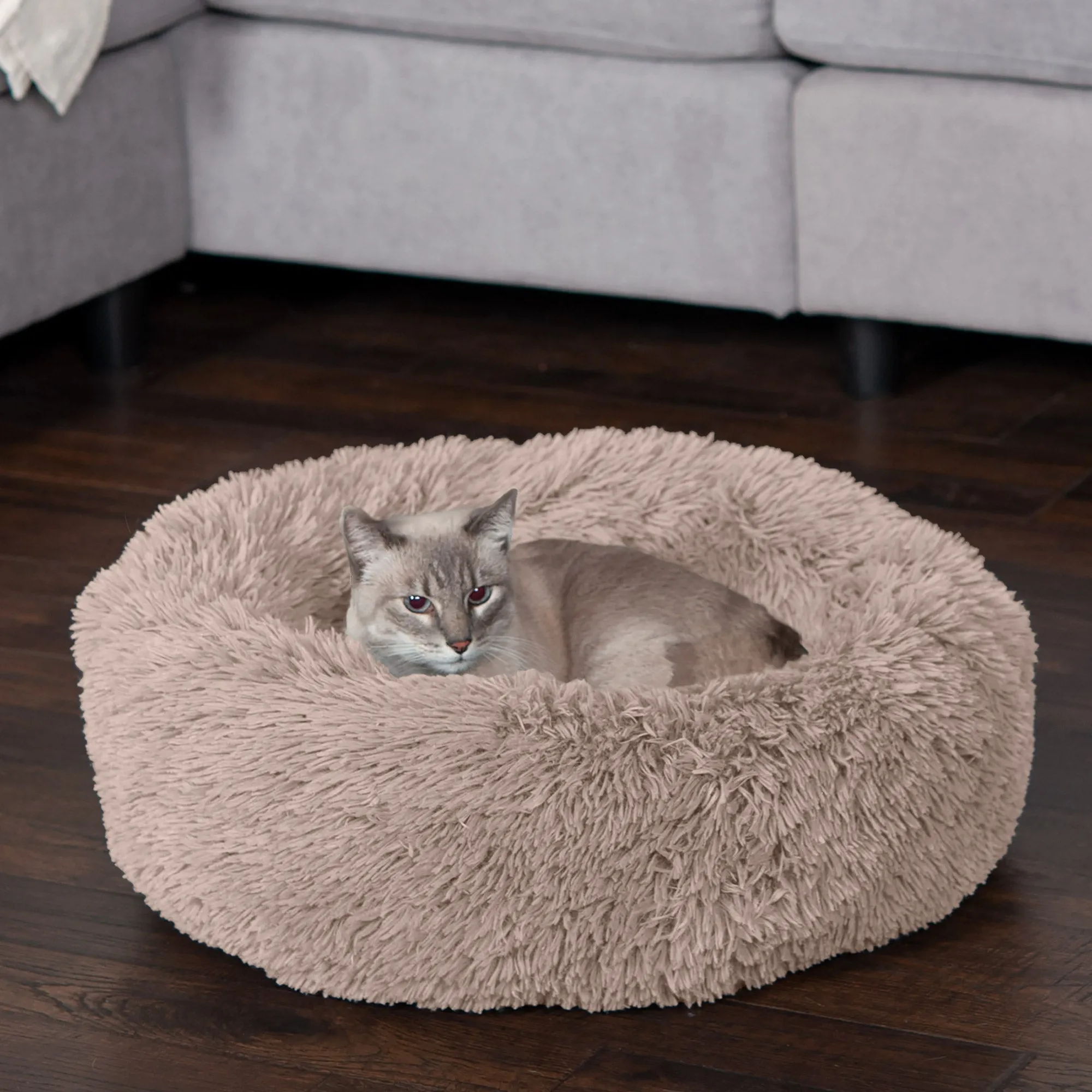 Calming Cuddler Long Fur Donut Dog Bed