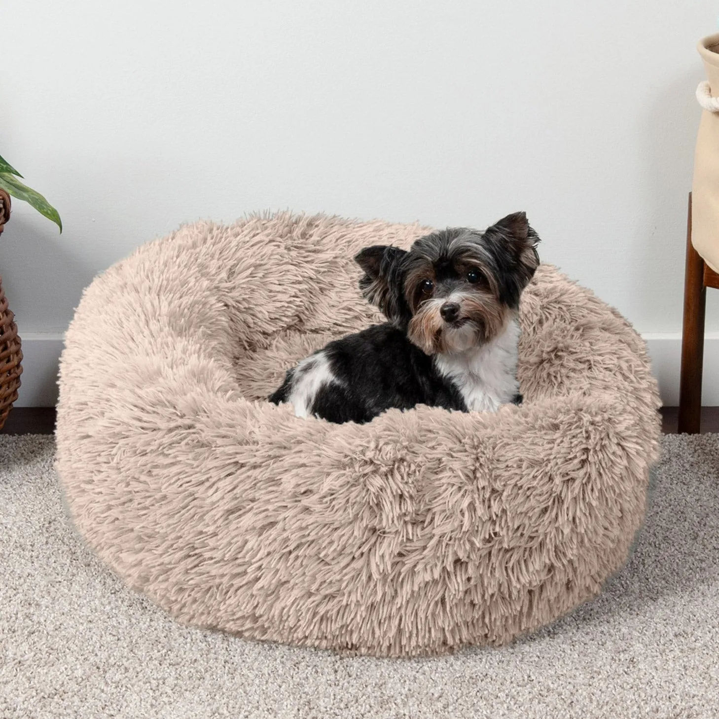 Calming Cuddler Long Fur Donut Dog Bed