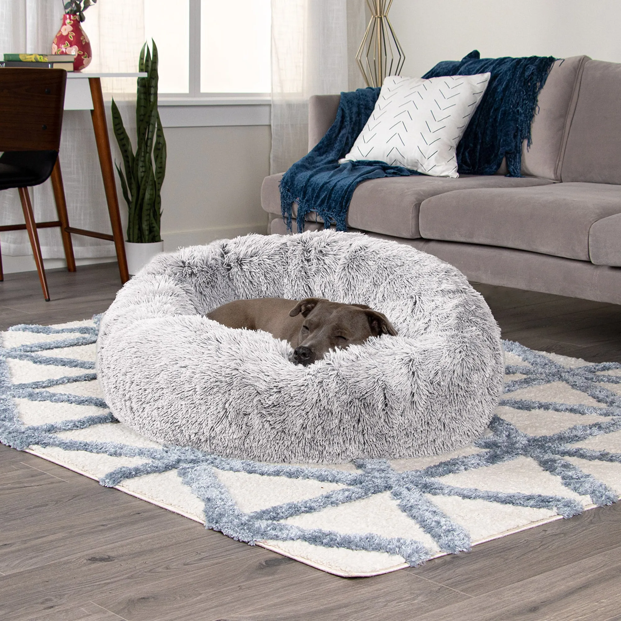Calming Cuddler Long Fur Donut Dog Bed