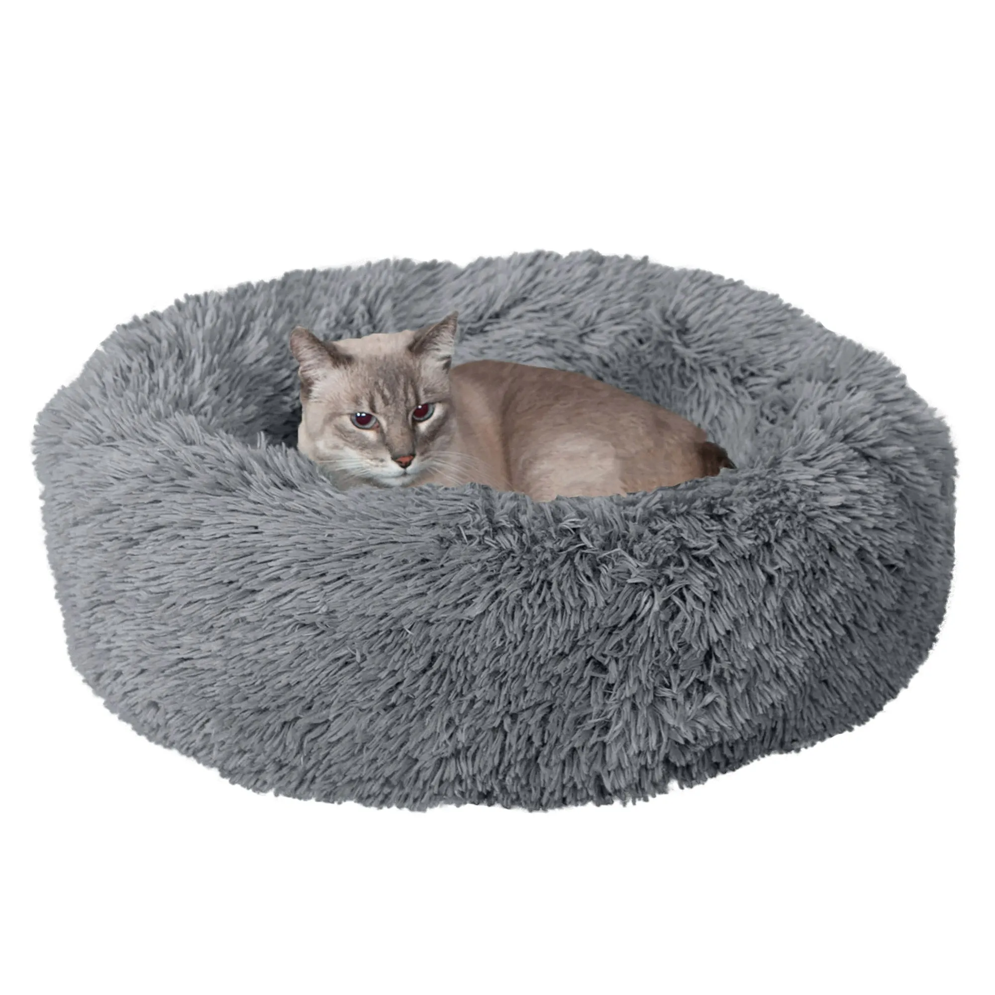 Calming Cuddler Long Fur Donut Dog Bed